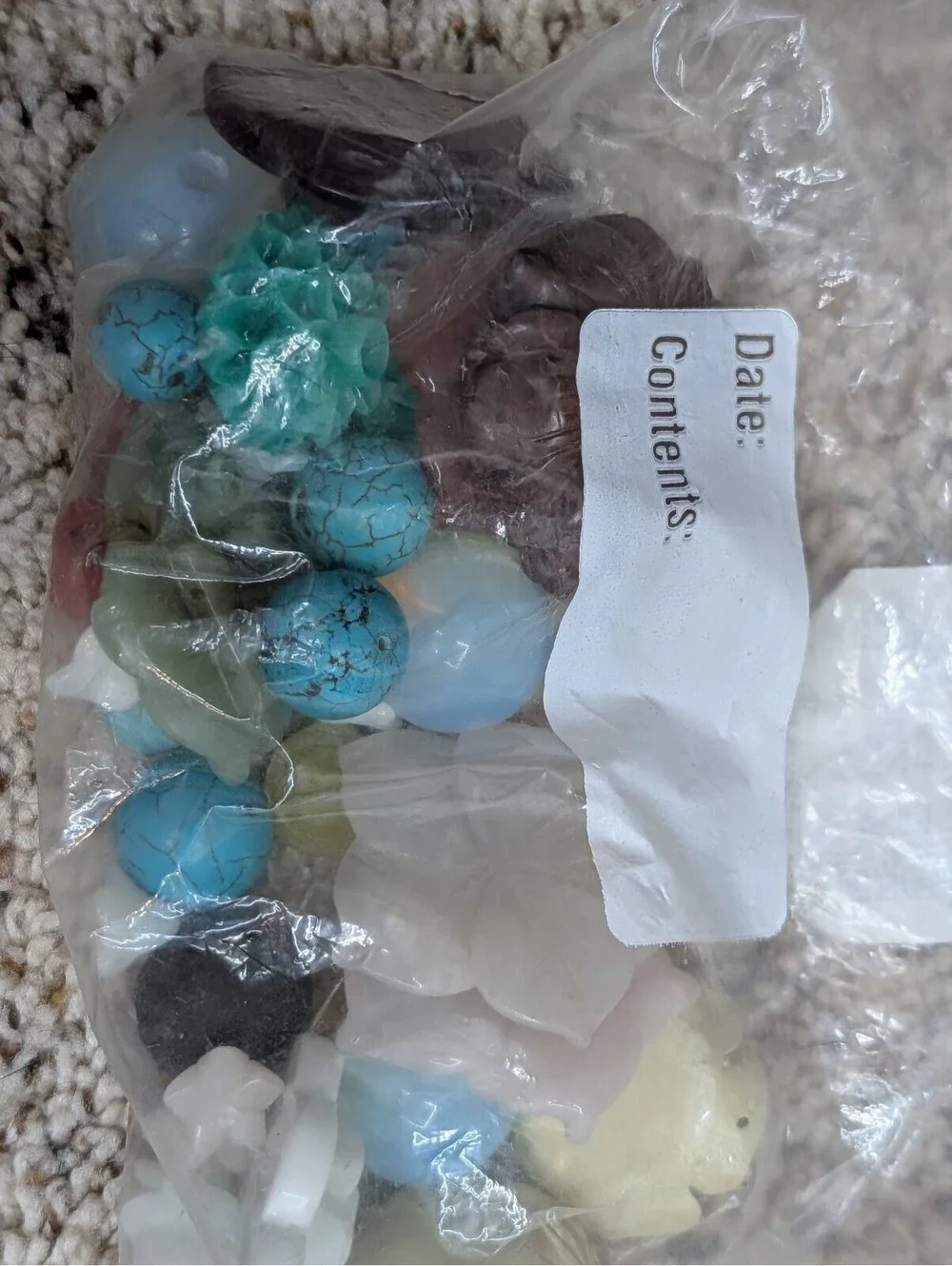 Vintage Carved Gemstone & Resin Flower Beads 37 Piece Bead Lot Opalite Quartz